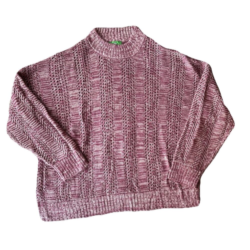 dip Sz 2x Sweater Pullover Open Knit Red Heather Casual Fall Mock Neck School